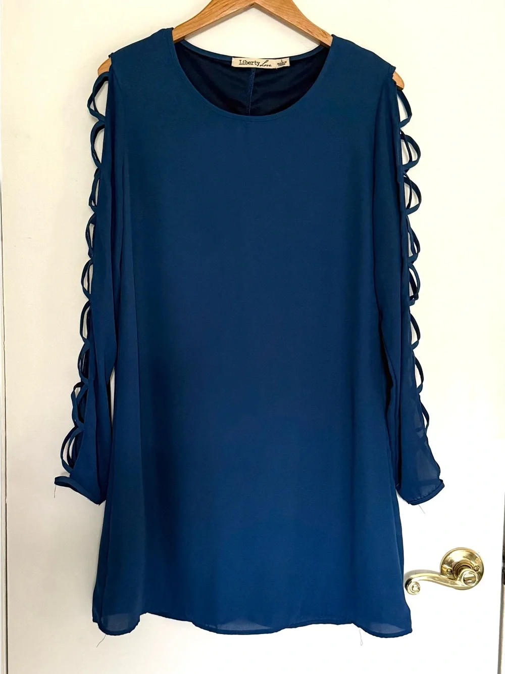 Liberty Love Blue Open Criss Cross Sleeve Dress